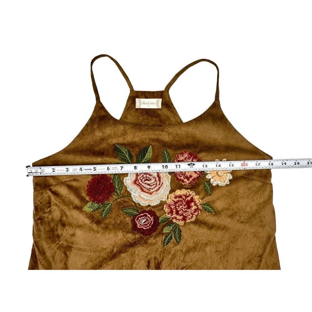 Altar’d State Suede Floral Brown Embroidered Racerback Slip Dress Women’s Small - Picture 10 of 13